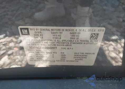 2013 Cadillac Srx Luxury Collection из США, поврежденный, VIN 3GYFNCE36DS602877